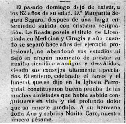 Obituari Margalida Segura al diari Arriba