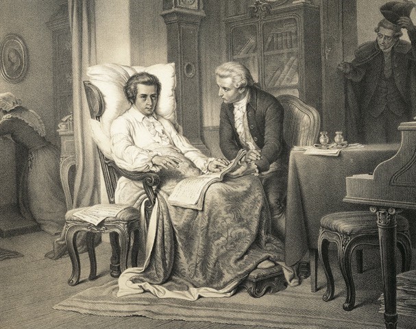 Mozart donant instruccions a Sussmayr amb la partitura del Rèquiem