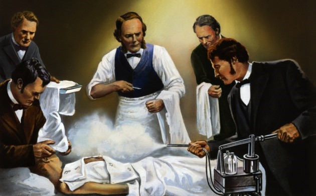 Vaporització d'àcid carbòlic sobre el camp operatori