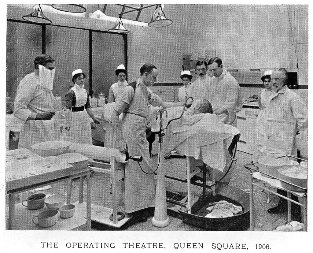 Horsley operant en el quiròfan, 1906