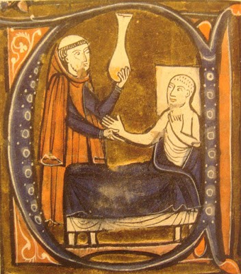 Miniatura medieval representant una uroscòpia en l'obra de Gerardus Cremonensis“Recueil des traités de médecine” (1250-1260)