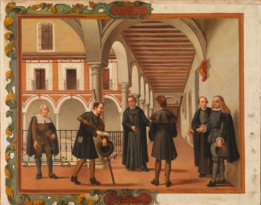 Oli preparatori del mural “L'arribada dels sacerdots a l'hospital”, de Lucas Valdés