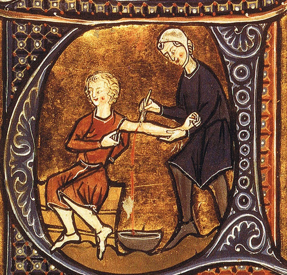 Miniatura medieval on es veu un malalt sotmès a una sagnia