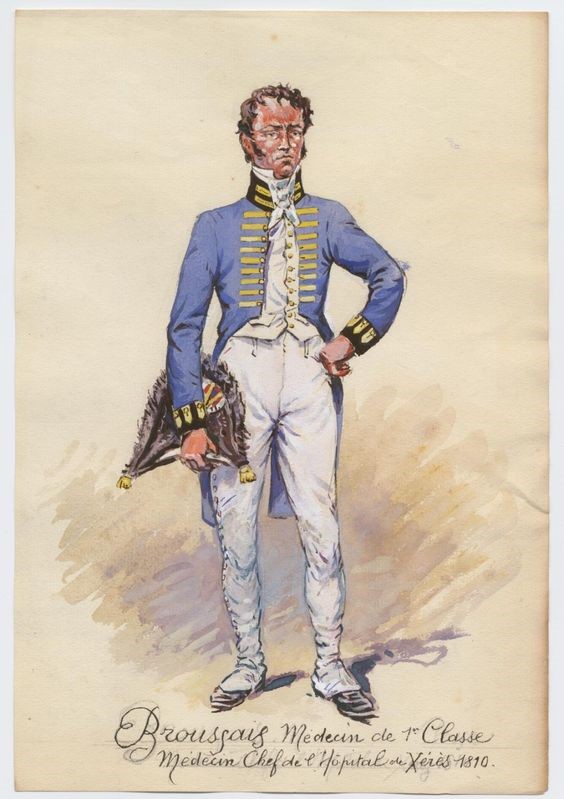 François Broussais vestint l'uniforme d'oficial mèdic de l'exèrcit napoleònic