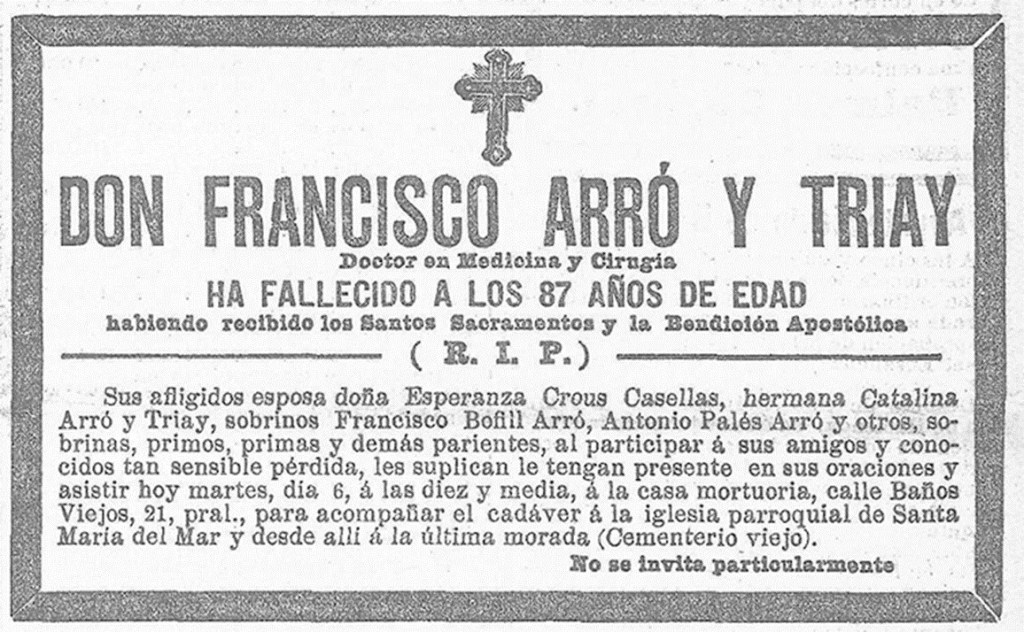 Esquela a La Vanguardia del Dr. Francesc de Paula Arró.