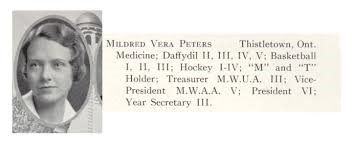 Fitxa de la universitat de Toronto amb una foto de Vera Peters de quan era estudiant