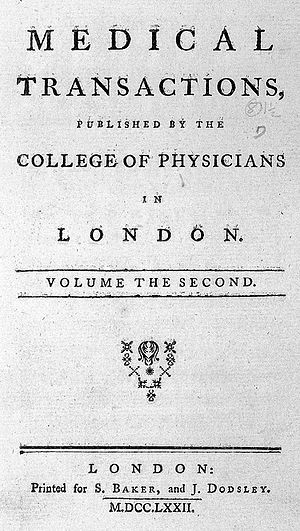 Portada d'un volum de la publicació editada pel RCP per suggeriment d'Heberden.