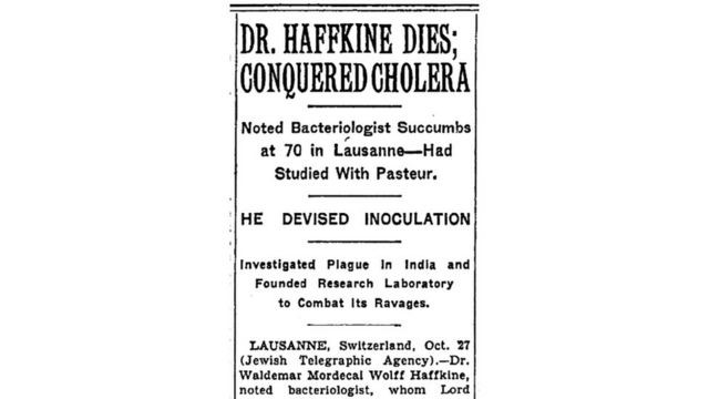 Necrològica de W. Haffkine en un diari de Lausanne