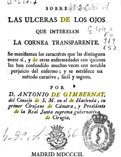 Llibre d'Antoni Gimbernat, que indica a la portada que l'autor era metge de cambra de Sa Majestat.