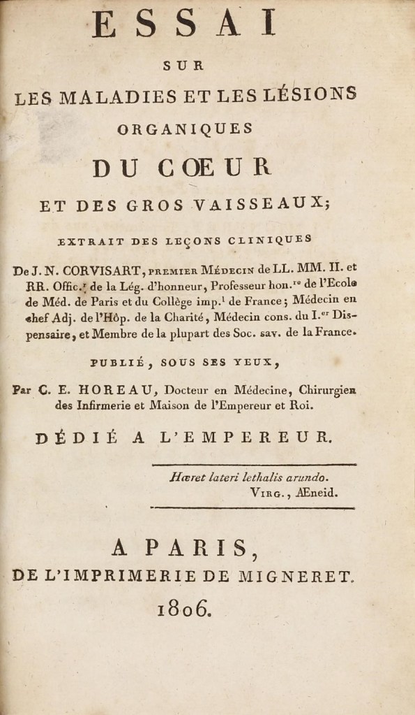 Llibre sobre cardiologia escrit per un deixeble, CE Horeau, a partir dels apunts de les classes donades per Corvisart.