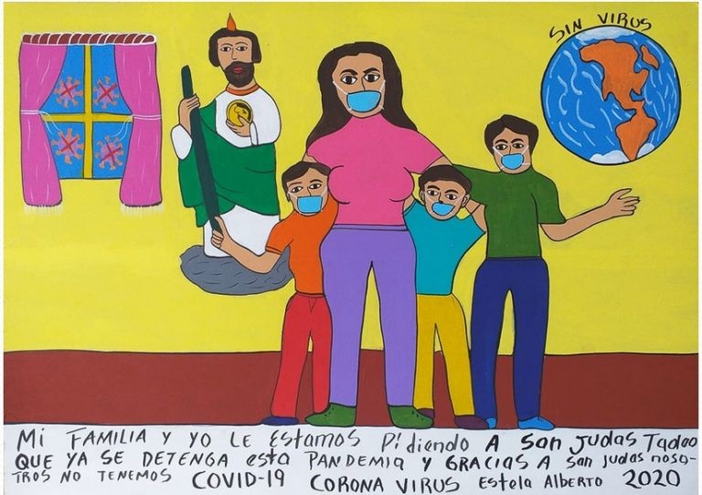 Família que demana a Sant Judes Tadeu el final de la pandèmia