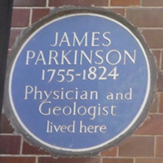 Placa blava a la porta de la casa on va viure Parkinson