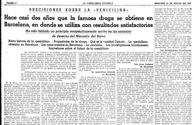Notícia de La Vanguardia de la utilització amb èxit de la penicil·lina a Barcelona