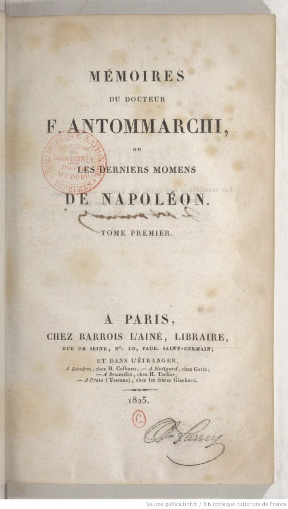 Portada del llibre de memòries d'Antommarchi.