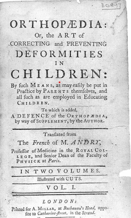 El llibre de Nicolas Andry on s’utilitza per primera vegada el terme Ortopèdia