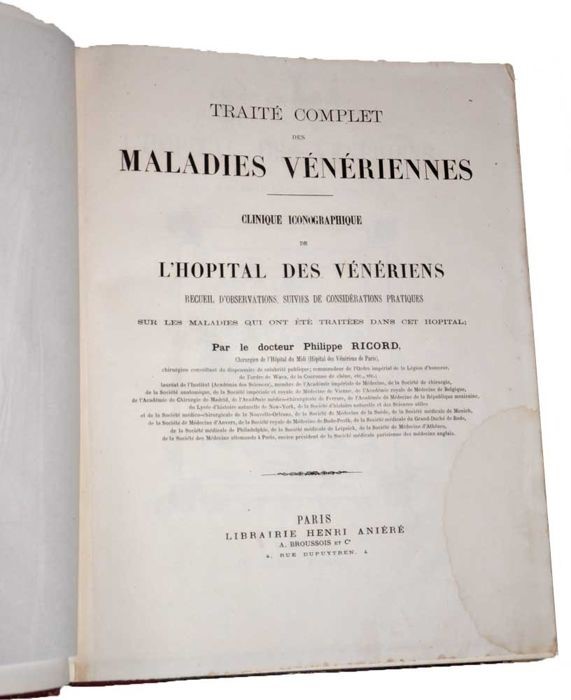 Primera pàgina del llibre de Ricord sobre malalties venèries