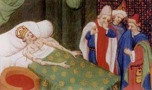 Miniatura medieval que mostra metges jueus visitant el rei