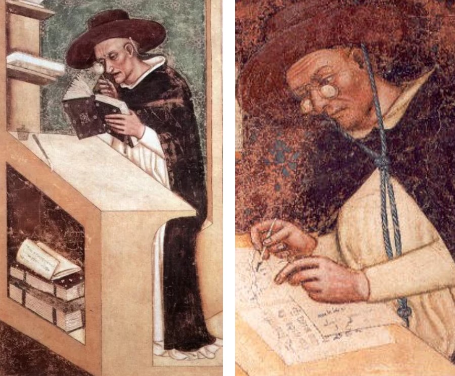 A la dreta, el cardenal Hug de Provença i a l'esquerra, el cardenal Nicolau de Rouen, pintats per Tommaso de Mòdena a l'església de sant Nicolau de Treviso.
