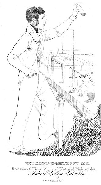 Dibuix de W. O'Shaughnessy estant al laboratori de química