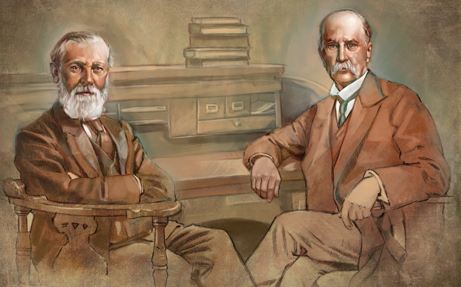 Recreació artística d’una trobada entre William Gowers i William Osler, en la primera dècada de 1900s. Amb permís de la “Mayo Historical Unit”, Mayo Clinic, Rochester, Minnesota.