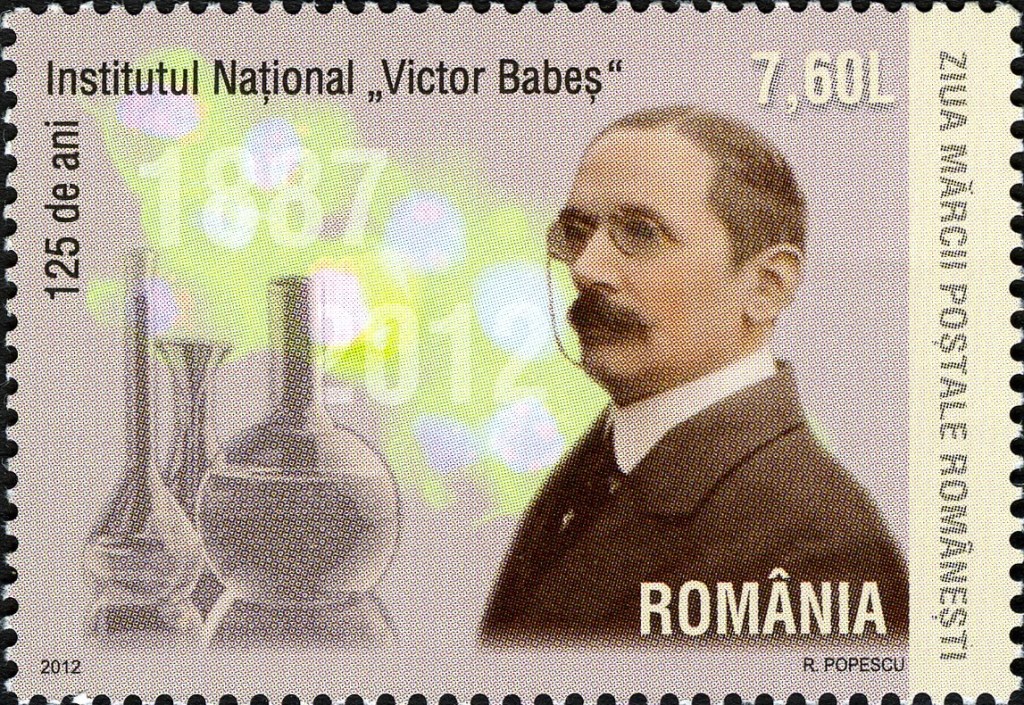 Segell amb l'efígie de Victor Babeș per celebrar el 125 aniversari de l'Institut Nacional Victor Babeș