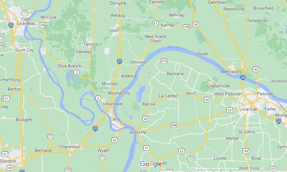 Cairo, en la confluència de l'Ohio (esquerra) i el Mississippi (dreta)