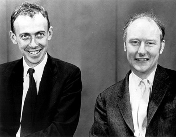 Watson i Crick quan van publicar l'article on descriuen la doble hèlix de l'ADN