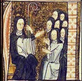Hildegard i la seva comunitat de monges en una miniatura del segle XIII
