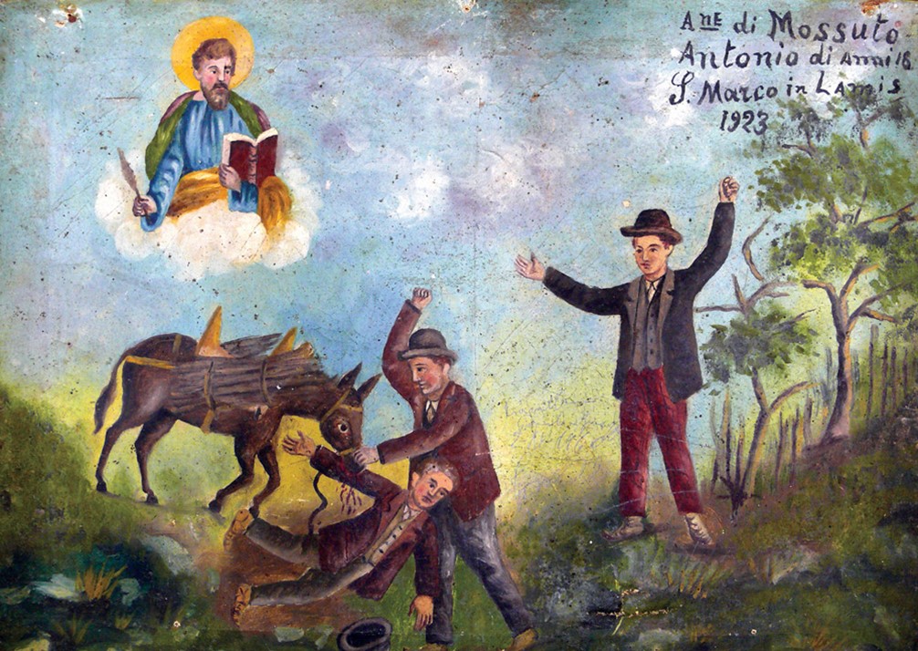 Un home que anava a cavall és atacat amb un punyal per un home. 
La intercessió de Sant Marc evita conseqüències greus.