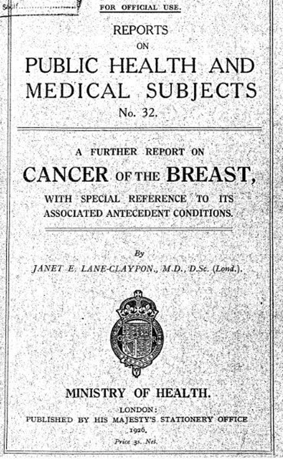 Portada de l'informe de 1926 sobre el càncer de mama