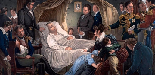 Mort de Napoleó, de Charles de Steuben, 1828. 
El Dr. Francesco Antommarchi està dret al costat de Napoleó i posa la mà esquerra sobre el coixí.