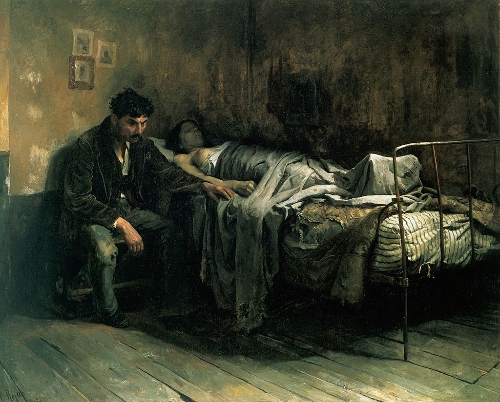 La Misèria, de Cristóbal Rojas (1886).
L'autor, malalt de tuberculosi, reflecteix ja l'aspecte social de la malaltia, i la seva relació amb les condicions de vida durant els darrers anys del segle XIX.