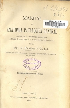 Portada del llibre escrit per Ramon y Cajal a Barcelona