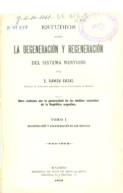 Portada del llibre de Cajal sobre Degeneració i Regeneració del sistema nerviós