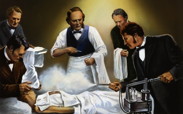 Lister operant i un ajudant controlant la bomba d'àcid fènic