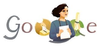 Doodle a Matilde Hidalgo per la seva labor de sufragista. Darrera el bust de Matilde es veu una urna per la que entra una papereta de vot.