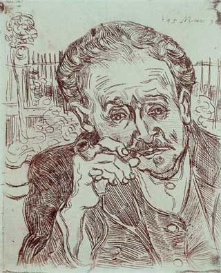 Gravat del Dr. Gachet fumant en pipa, pintat per Van Gogh