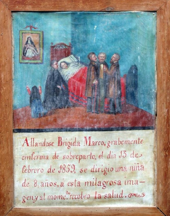 Retauló pintat de Guadalajara. Tres metges estan parlant sobre el malalt als peus del llit, mentre la seva dona resa a la Verge de la Soledat.