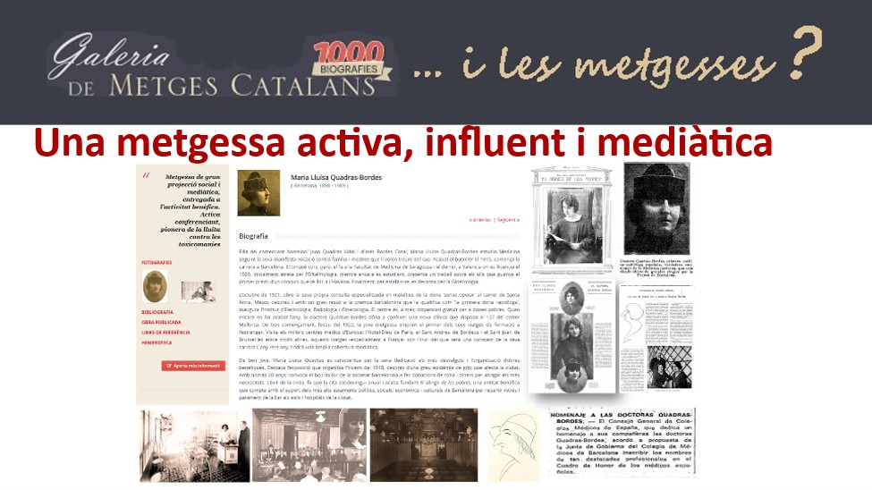 Exemple de la pàgina biogràfica d'una metgessa, la Dra. Maria Lluïsa Quadras