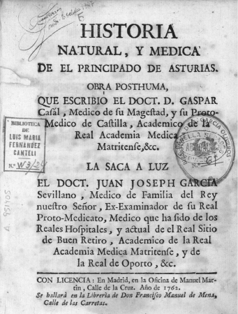 Portada del llibre on Casal descriu per primera vegada la pel·lagra