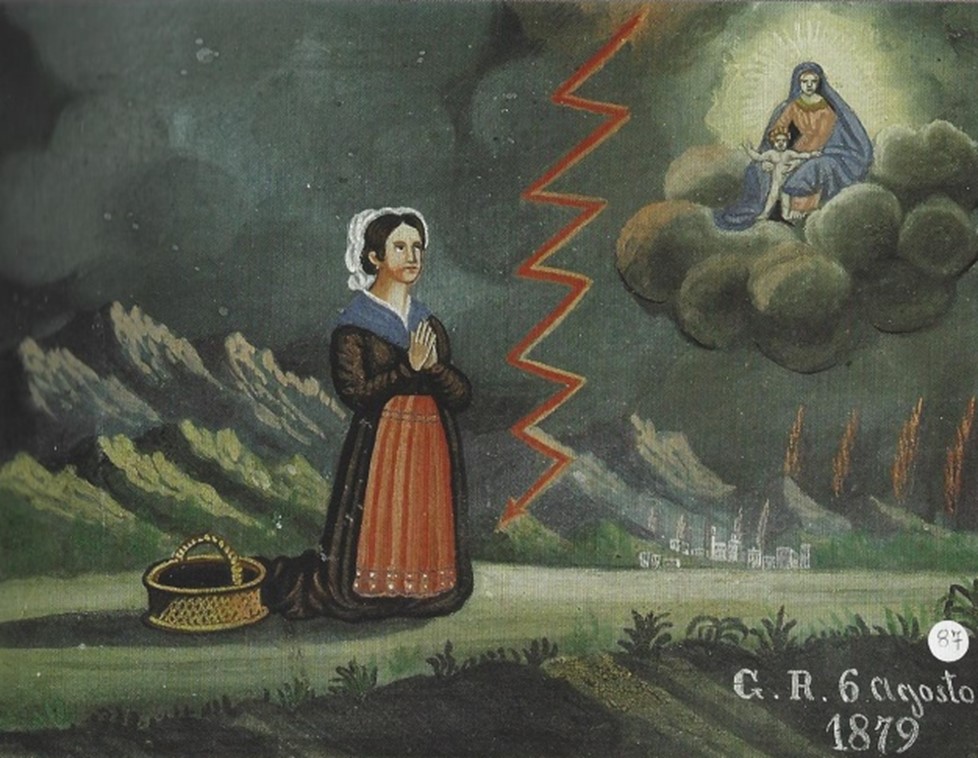 Llamp sobre una nena, a qui no li va fer ni una petita cremada. Ex-vot de 1879