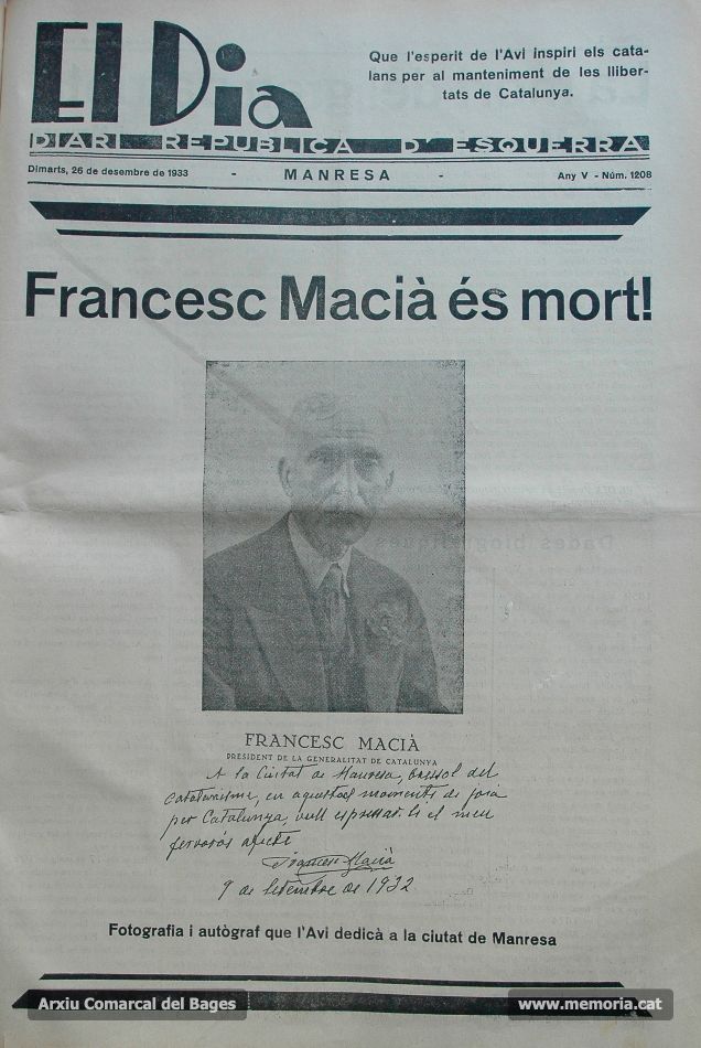 Notificació a la premsa de la mort del president