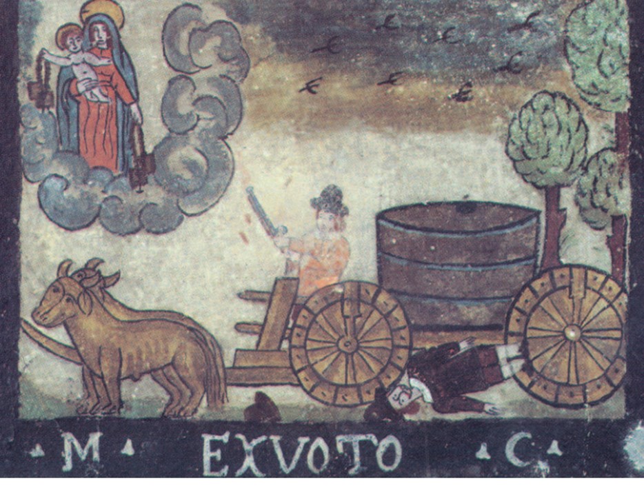 Home caigut sota un carruatge tirat per dos cavalls en perill de ser esclafat