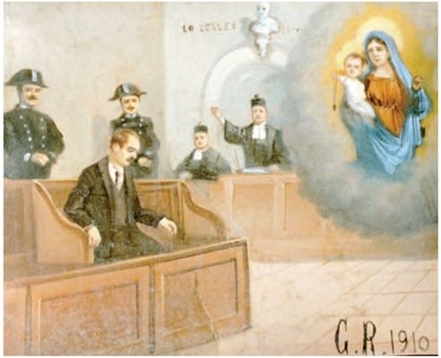 Representació del judici d'un ciutadà falsament acusat d'un delicte