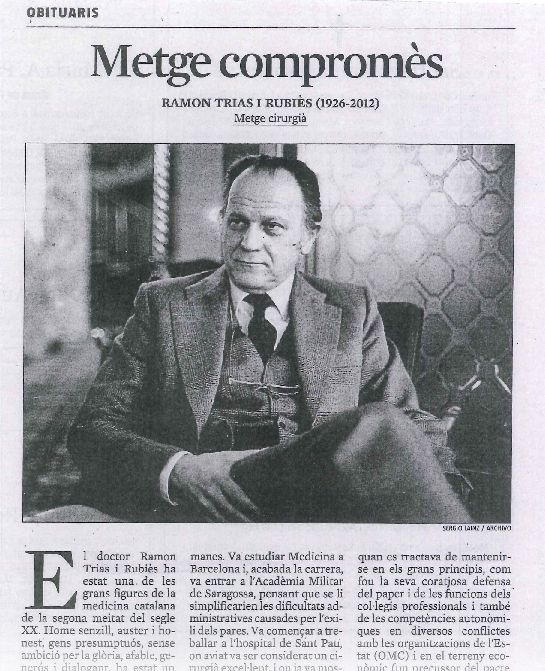 Obituari del Dr. Trias a La Vanguardia