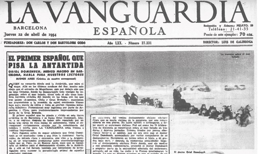 Retall de La Vanguardia comunicant l'estada del metge Domènec a l'Antàrtida