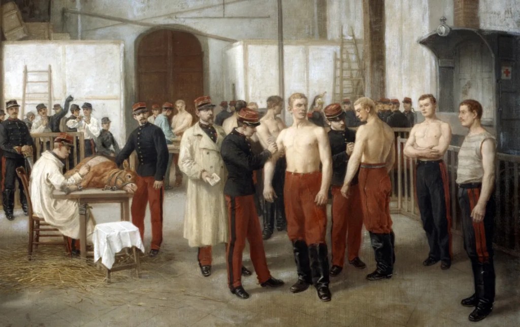 Alfred Touchemolin. Sessió de vacunació antivariòlica a l'Hôpital Val-de-Grâce. Circa 1900. Musée du Service de Santé des Armées, París